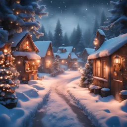a beautiful small village winter, snowy weather, Christmas Vibes, Christmas decorations, highly detailed, cinematic lighting, studio quality, smooth render