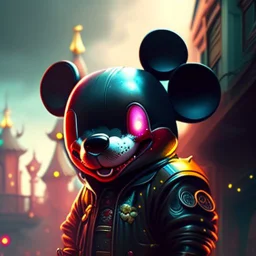 zombie mickey mouse hybrid, photorealism, movie screen capture, horror, sci-fi, retrofuturism,