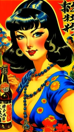 Betty Page art from japanese style 1900 movie. PEPSI psicodelia.