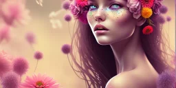 girl covered in flowers, beautiful, magical