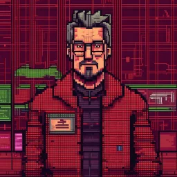 A pixel art cyberpunk version of the best football predictor master pundit master nerdy red