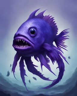deep sea purple fantasy fish. Lots of teeth. Has legs and claws