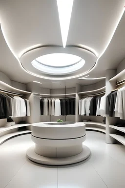 Design the clothing display area of the Fashion Boutique store from the inside in a surprising and strange way using curved lines