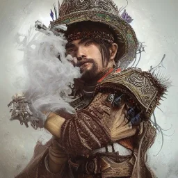 Insanely detailed photograph of an “portrait of a D&D fighter” with intricate Sombrero, intricate embroidered charo, mustachioed clear face and hyperdetailed painting by Ismail Inceoglu Huang Guangjian and Dan Witz CGSociety ZBrush Central fantasy art album cover art,8K, hdr, romantic, mysterious, ominous, cigar smoke, jewelry, comfort, natural eyes,naked,tasteful