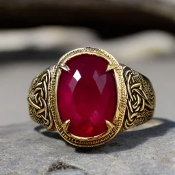 ruby signet ring with braided gold, celtic ring, highly ornate, breathtaking, nordic ring, viking ring, engraved carved band, runes, men's jewellery