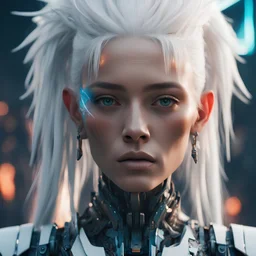 a close up of a person with white hair, cyberpunk art, by Beeple, afrofuturism, karol bak uhd, portrait of a robot shaman, unreal engine render + a goddess, die antwoord yolandi portrait, beautiful avatar pictures, amazing photorealistic graphics, shot with Sony Alpha a9 Il and Sony FE 200-600mm f/5.6-6.3 G OSS lens, natural light, hyper realistic photograph, ultra detailed -ar 3:2 -q 2 -s 750