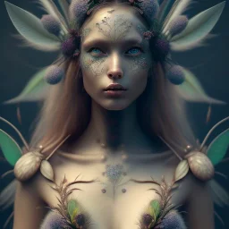 Portrait of beautiful girl, plant, metal, feathers, Dryad, fae, sidhe, ominous, nature, plants, wildflower, facepaint, dnd character portrait, intricate, oil on canvas, masterpiece, expert, insanely detailed, 4k resolution, retroanime style, cute big circular reflective eyes, cinematic smooth, intricate detail , soft smooth lighting, soft pastel colors, painted Renaissance style,bokeh, 800mm lens