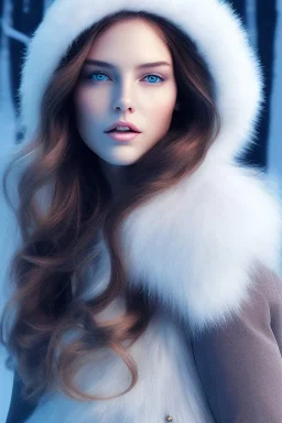 Wintertime Wonderland a Beautiful woman Hyperrealistic Digital Graphic in the Style of Jennifer Healy, Eric Zen