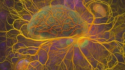 "The image represents microscopic details of the human brain, displaying intricate nerve structures and neural transmissions. The picturesque image reflects the complexity and beauty of neural structures in the brain, indicating recent advancements in the field of neuroscience and the significant discoveries it represents."