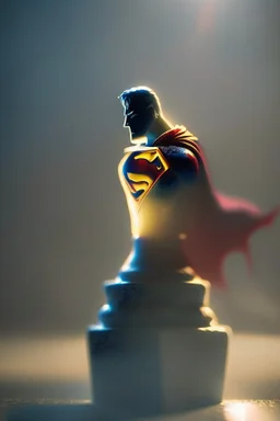 superman chess piece buildt of by yellow stones misty trending, depth of field, backlit