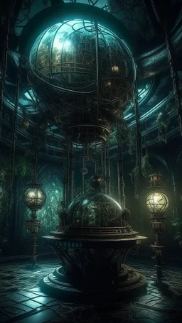 Si-Fi, The Island of Dr. Moreau atmospheric lighting effects, intricate industrial details, moody atmosphere, eerie grimdark ambiance, complex motherboard accents, speculative fiction art. Bokeh