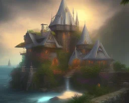 mystical house on a hot tropical island, fantasy art,