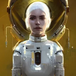 detailed portrait white haired girl, solarpunk futuristic utopia, scifi astronaut suit, android parts, decorated with golden ornaments by Ismail inceoglu dragan bibin hans thoma greg rutkowski Alexandros Pyromallis Nekro Rene Maritte Illustrated, Perfect face, fine details, realistic shaded, fine-face, pretty face