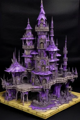 A purple castle made out of bones painted by Lucas van Leyden