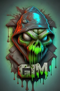 3D emblem the GRIME , color grunge character, no mercy череп