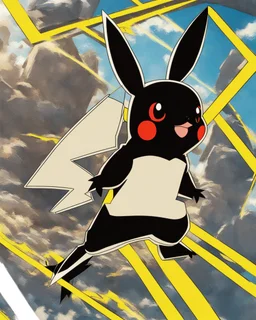 Pikachu has a black, round body with a yellow line in the ears and tail and two zero spots in the cheeks