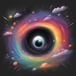 A black hole that tears apart rainbows and devours them, in card art style
