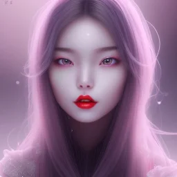 a teenage Asian girl blessed with beauty so flawless and enchanting. Lips red as the rose, hair black, and skin white as snow describes her most notable features, red lips and rosy cheeks. 3D human portrait, raytracing, volumetric light.