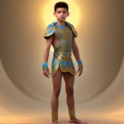 beautiful 12 year old arabic boy with curly hair and light blue eyes dressed in transparent loincloth