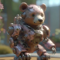 hidden bear wearing a future mech, pixar, pastel color, natural and realistic lighting and shading, hq, ultra detail, 3D render, C4D, octane render, ray tracing, 8k