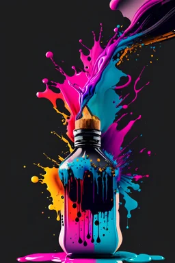 vector art ready to print highly detailed illustration of a ink bottle splashing a colorfull ink, 4k, highly detail, ultra realistic, cinematic lighting, 8k, vivid, colorfull lighting, surreal photography, portrait