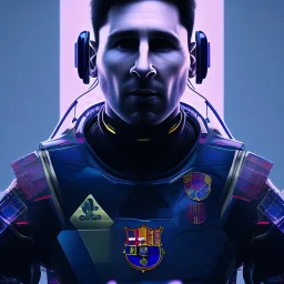 Lionel Messi face, cyberpunk,