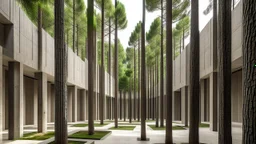 Una estructura de hormigón visto que emerge de un denso bosque de pinos, compuesta únicamente por volúmenes rectangulares puros y precisos que se organizan con rigor geométrico. La ausencia total de ornamentación revela la esencia espacial del edificio, donde un patio interior vacío actúa como concepto de "ma", estructurado por un espejo de agua que refleja las masas brutales. La luz natural penetra por hendiduras verticales, creando contrastes dramáticos que modelan la espiritualidad del recint