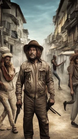 World famous people, poor people, in a Brazilian city, a movie scene, a realistic picture hdr 8k