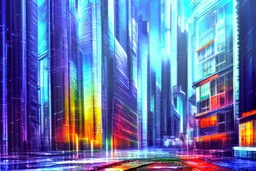 Futuristic cyberpunk building street foreground, impressionism painting