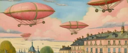A pink cloudy sky with airships painted by Maurice Utrillo