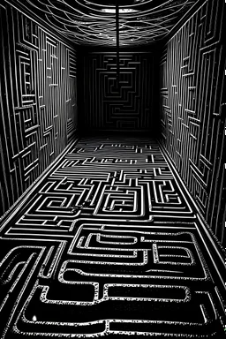 cold sparks, abyss, very simple maze, black and white