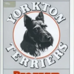 circle containing a black and white image of a terrier