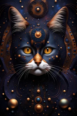 deep dark luminescence rich colors, reminiscent of abstract luxury, minimalist abstract pattern with dots and lines, clean with some abstract elements, with dark colors , trending on artstation, sharp focus, studio photo, intricate details, highly detailed, by Gustav Klimt, Antonio Gaudi, greg rutkowski, fantasy geometric galaxy grumpy cat