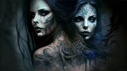 beautiful woman phantom, tattoo, mysticism