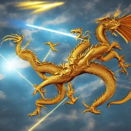 A golden dragon shooting a laser beam