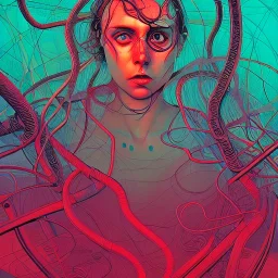 singer Danish MØ face, Camera., concept art, hyper detailed, asaf hanuka, dan mumford, kilian eng, post-apocalyptic, oil on canvas