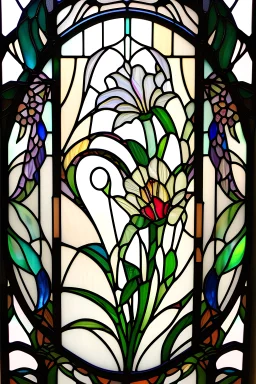 Art Nouveau Stained Glass Floral Ornament on White Tiffany Glass Door
