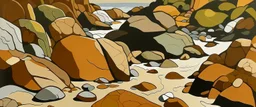 A brown shoreline with rocks painted by Stuart Davis