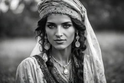 black and white photo portrait of a beautiful gypsy