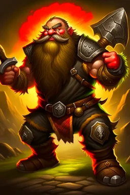 dwarf savage angry axes cleaver attack striking swinging chopping dual wielding two weapons mad consumed warcraft war knight soldier strong attacking furious wrath small silly fighter brawler strong brave short man with beard double axes akimbo