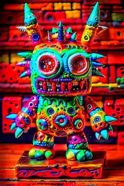 art toy peculiar monster made of painted wood