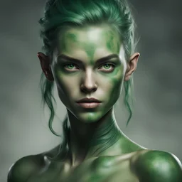 dnd, portrait of athletic female with green skin