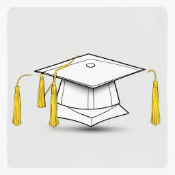 A line drawing of a graduation cap, distinguished by its unique square shape and a central peak. The cap is adorned with a vibrant yellow tassel that stands out against the cap. All of this is set against a clean, white background, which enhances the simplicity and elegance of the drawing.