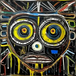 eye ball, by Jean-Michel Basquiat, acrylic paint and crayon, cross shapes, ultra detailed eyes, complex shapes,