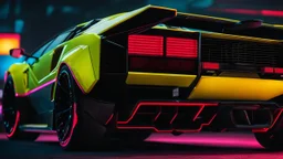 lamborghini countach lpi 800-4 Mansory Cyberpunk 2077 neon Style Rear View, Super Detailed, desktop wallpaper, 4K