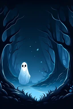 Spooky ghost in a midnight forest