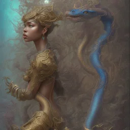 sango fantasy, fantasy magic, intricate, sharp focus, illustration, highly detailed, digital painting, concept art, matte, artgerm and paul lewin and kehinde wiley, masterpiece sexy lips Asian afro lips black African lady body mermaid blue Dragon head golden space lady sea under water mermaid pretty skull