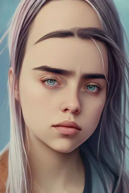 Billie Eilish, samurai, realistic, not to be distinguished from a photo, identical pupils, photorealistic illustration