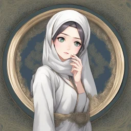 anime Only the face Muslim Pretty impressive women inside a circular frame,Portrait image,professional look