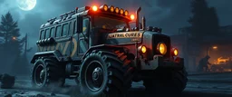 Monster panzer bus tractor blues, driving to the fight, Metal riffs echo through the night. Coins in his pocket, smiles all around, He’s the happiest driver in all the battleground. (Verse 2) Goblins shout, axes clink and gleam, The kids are gone, but he keeps his dream. Horn goes “BRRRAAAM,” the drums collide, make it realistic 3d graphics in the style of gta 6